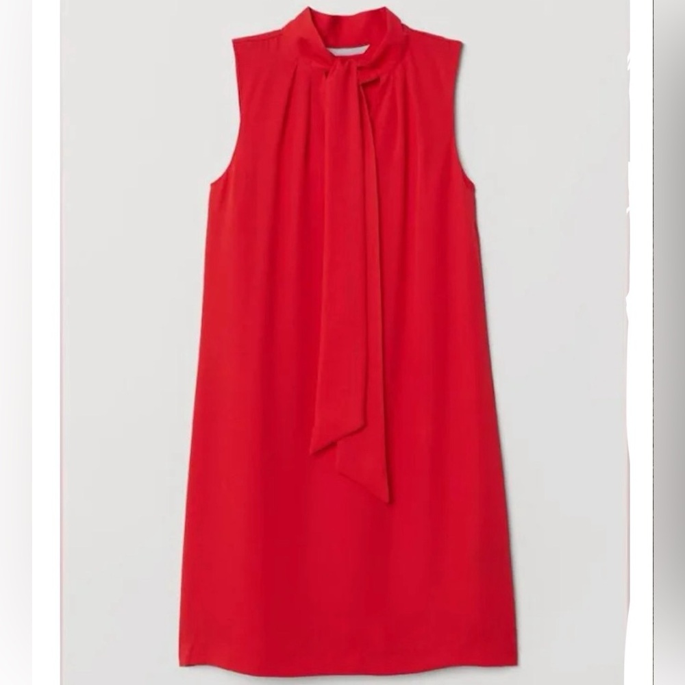 H & M Red Dress with Tie Collar